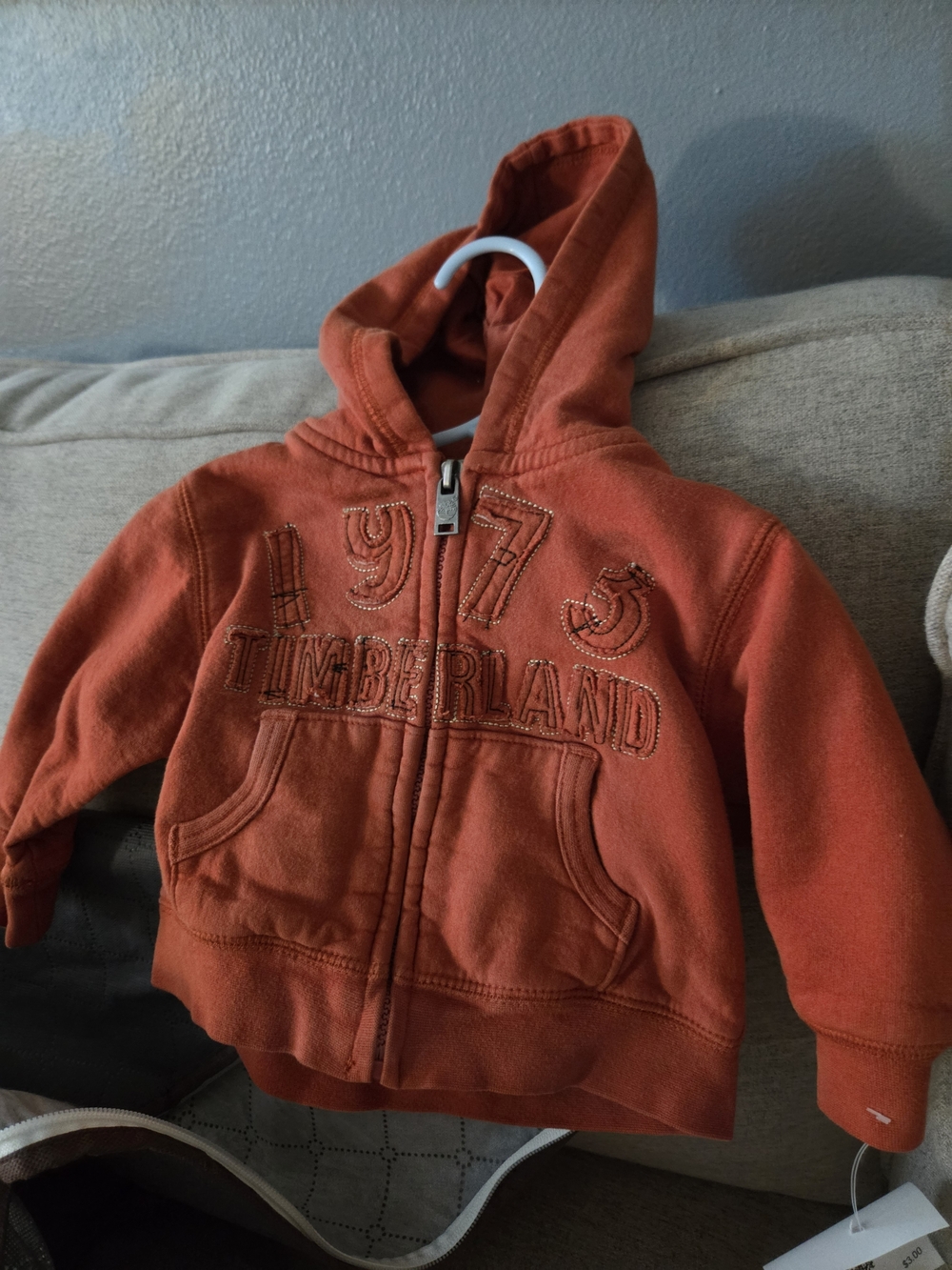 Timberland Kids Orange Zip-Up Hoodie with '1973' Embroidery